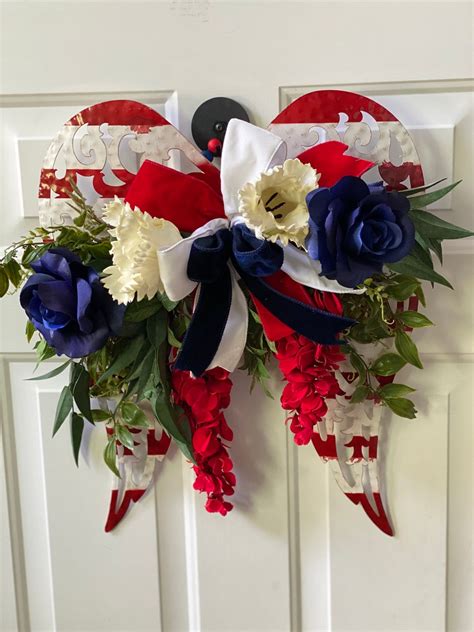 Patriotic Angel Wings Wreath Grave Decor July 4th Wreath Memorial