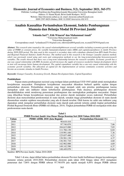 PDF Analisis Kausalitas Pertumbuhan Ekonomi Indeks Pembangunan