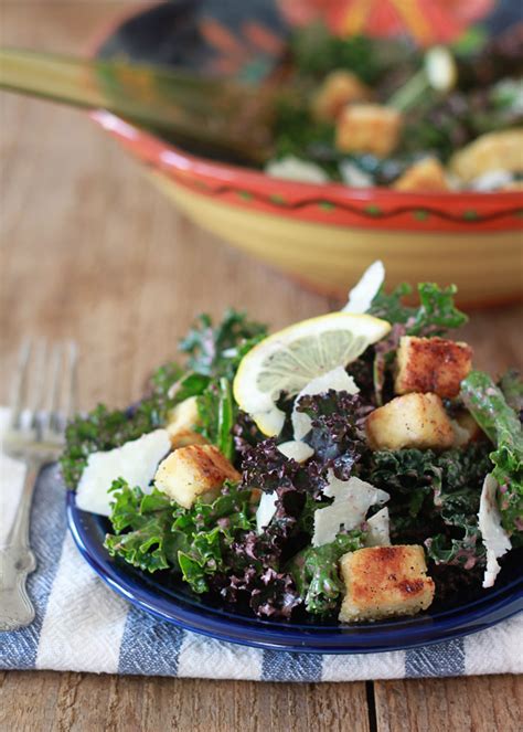 Kale Caesar Salad With Tofu Croutons Kalamata Dressing