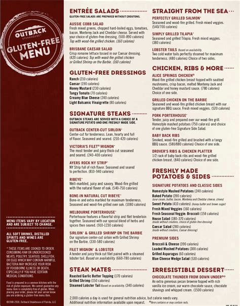 Gluten-Free Menu - Photo from Outback Steakhouse