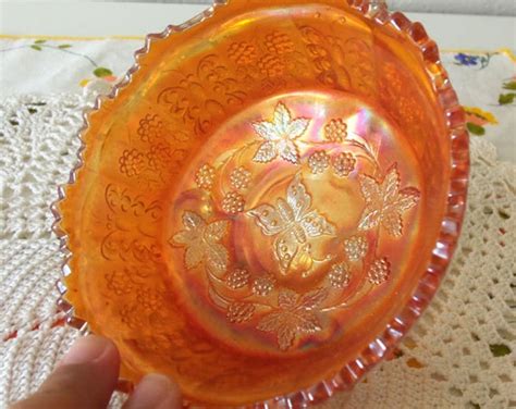 Fenton Carnival Glass Butterflies And Berries Bowl Marigold Etsy