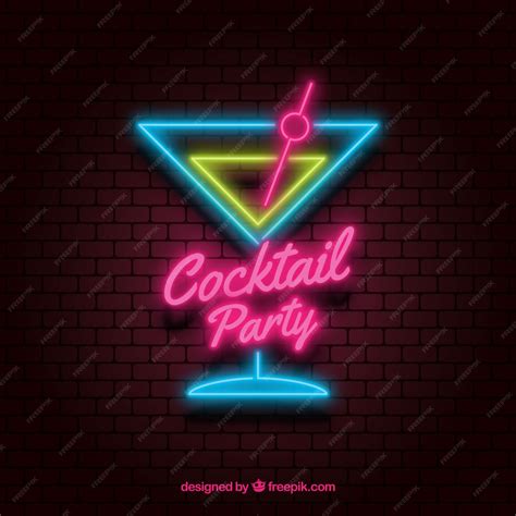 Free Vector Cocktail Bar Sign With Neon Light Style