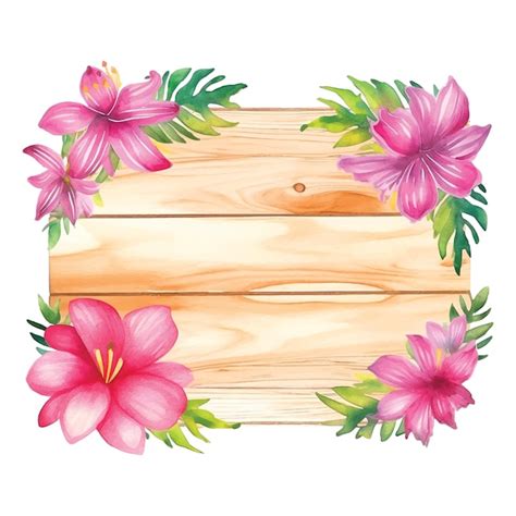 Premium Vector Wooden Table With Flowers Watercolor Paint