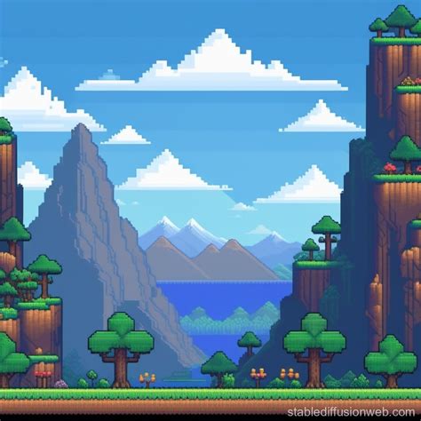 continuous 2d platformer background with mountains and blue skies ...