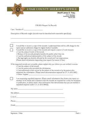 Fillable Online Utah County Sheriff S Office Grama Request Form Fax