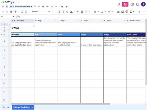 5 Whys Template | Spreadsheet.com Templates