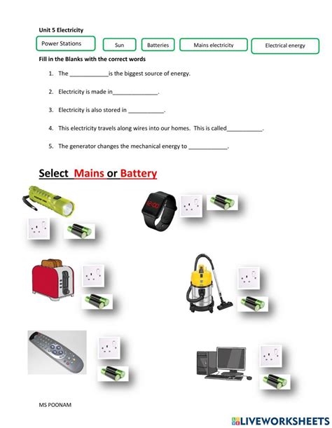 Electricity Mains And Battery Worksheet Math Interactive Mechanical