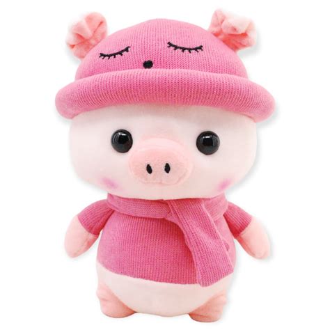 Cerdito De Peluche Color Rosa De Cm Altura Con Gorro Rosa Puuf