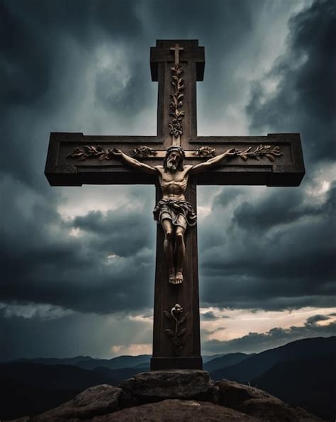 Premium Photo Jesus Christ Crucifixion Statue On Mountain Against