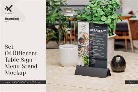 Set Of Different Table Sign Menu Stand Mockup