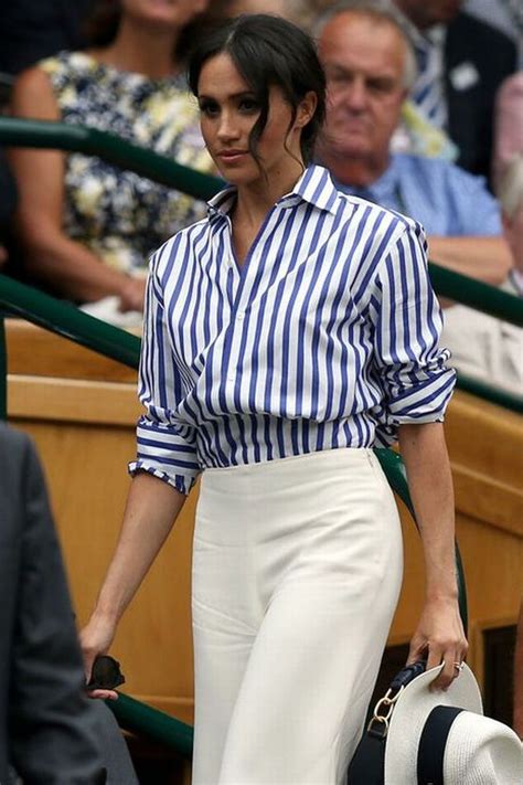 Meghan Markle Blue And White Striped Shirt Wimbledon