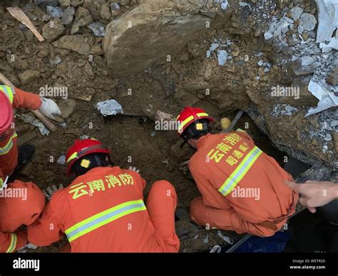 Chinese Rescuers Search For Survivors At The Accident Site After A