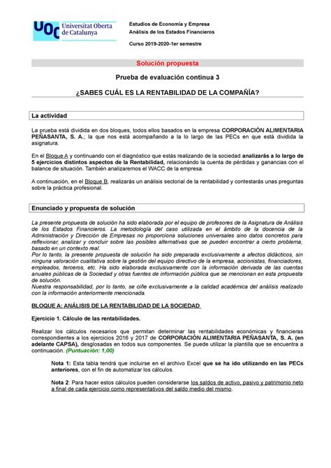 Solución PEC 3 AEF Estudios de Economía y Empresa Análisis de los