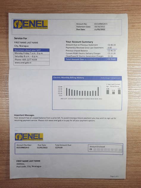 Nicaragua Fake Utility Bill Template