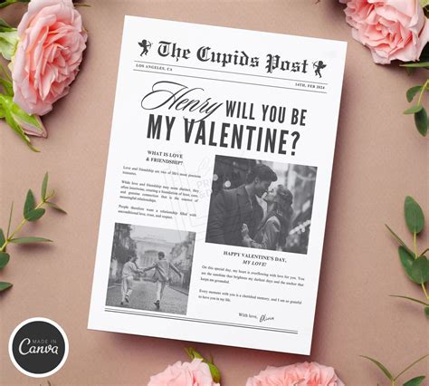 Valentine's Day Newspaper Template: Cupid's Post, DIY Gift (digital