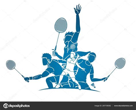 Group Badminton Player Action Cartoon Graphic Vector Stock Vector Image ...