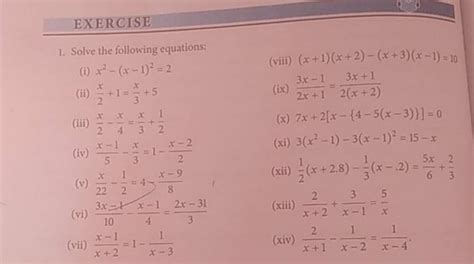 Exercise1 Solve The Following Equationsi X2−x−122viii X1x