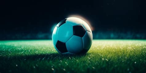 A Soccer Ball On A Field At Night Premium Ai Generated Image