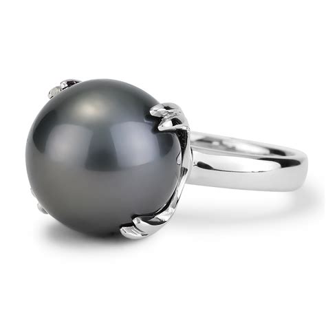 14.5 MM Black Pearl Ring in White Gold | New York Jewelers Chicago