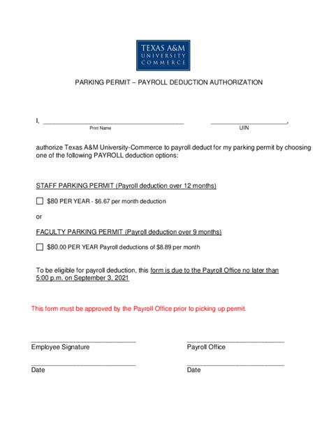 Fillable Online Payroll Deduction Authority Form Employee Parking