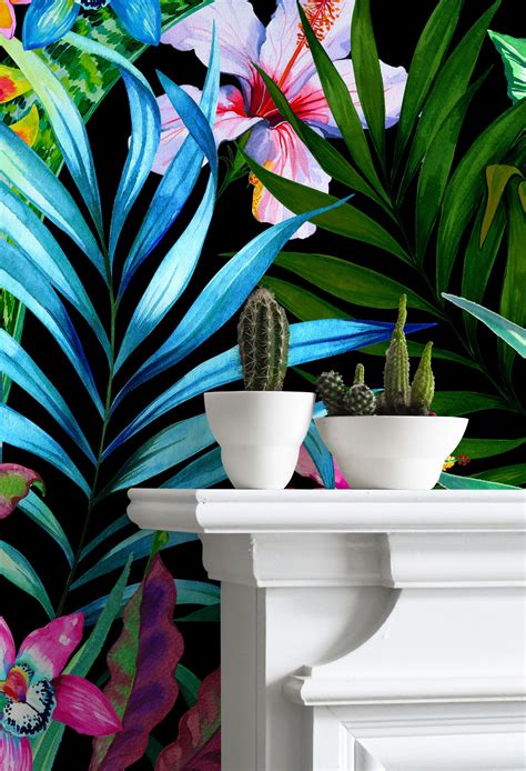 Tropical Plant Wallpaper Exotic Removable Peel And Stick Etsy Uk