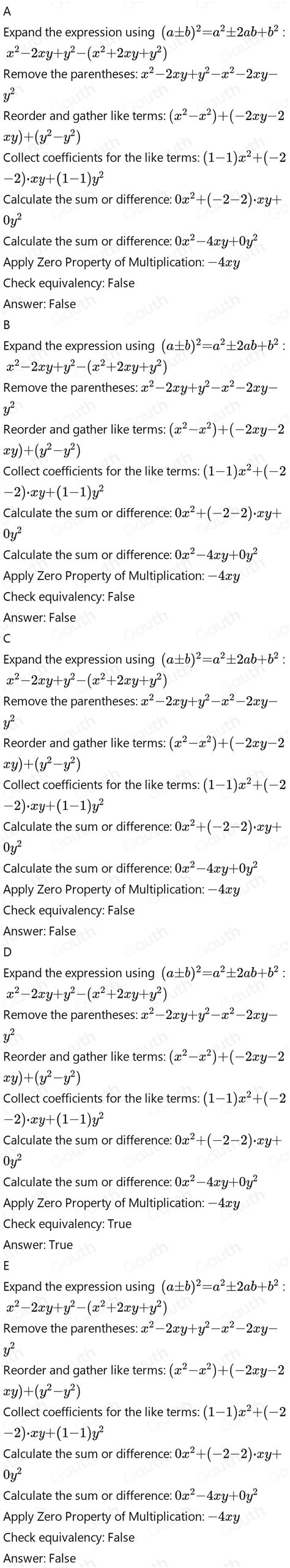 Solved A expressão x y 2 x y 2 é equivalente a 0 2y 2 2y 2