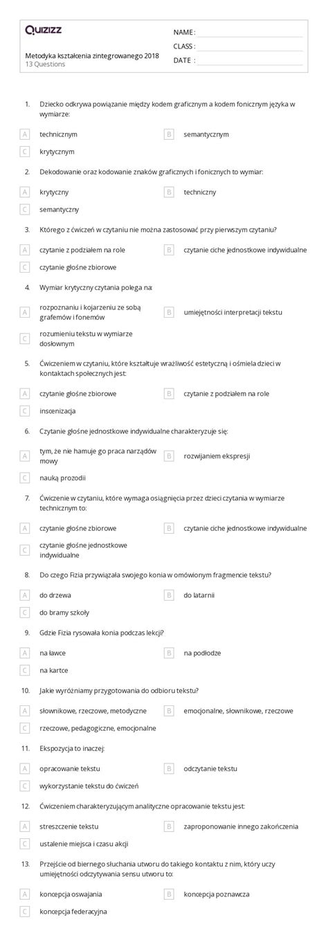 Ponad 50 Czytanie z podziałem na role arkuszy w Quizizz Darmowe i do