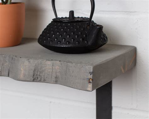 Grey Live Edge Shelf Handmade Solid Wood Industrial Metal Etsy Uk