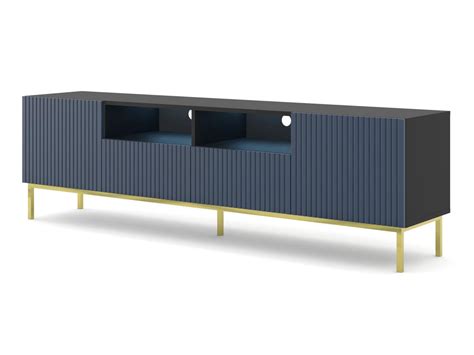 Mueble De Tv Ravenna B Cm D S Negro Mate Azul Marino Marco Dorado