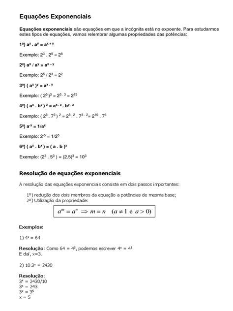 Equações Exponenciais E Logaritmos Pdf Pdf Logaritmo Exponenciação