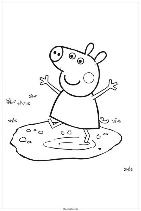 Page De Coloriage Peppa Pig Sautant Dans Des Flaques De Boue Pdf Png