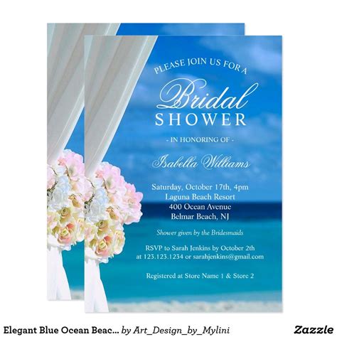 Elegant Floral Blue Ocean Beach Bridal Shower Invitation