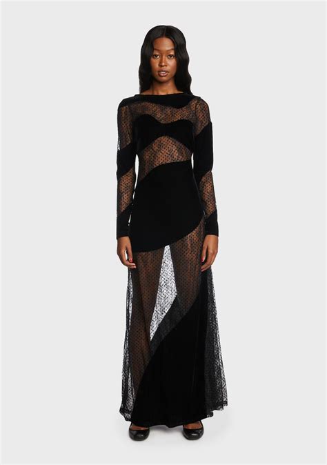 For Love And Lemons Velvet Lace Flocked Dot Maxi Dress Black Dolls Kill