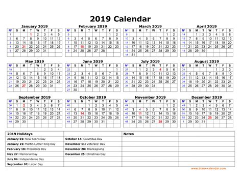 Free Download Printable Calendar 2019 With Us Federal Holidays One