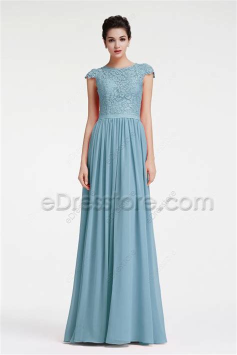 Modest Lds Sea Glass Blue Bridesmaid Dresses Edresstore