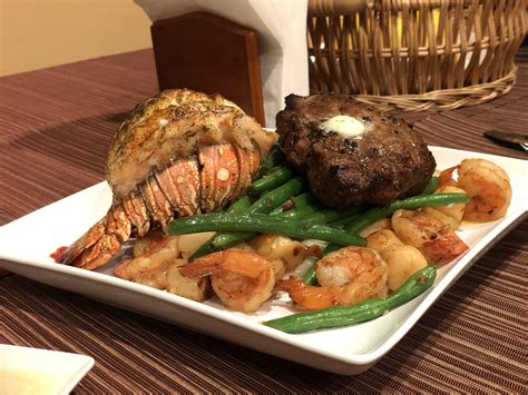 Wife Made Surf And Turf Scallops Shrimp Lobster Filet Mignon Green Beans And Mashed