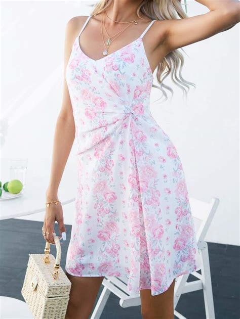 Shein Vcay Allover Floral Print Twist Front Cami Dress Shein Usa