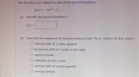 Solved The Function G Is Related To One Of The Parent Chegg