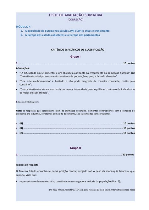 Nteha 11 teste 1 criterios TESTE DE AVALIAÇÃO SUMATIVA CORREÇÃO