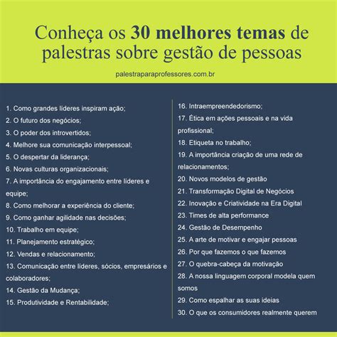 Temas De Palestras Sobre Gest O De Pessoas Sugest Es De Temas