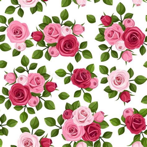 Seamless Pattern With Pink And White Roses Stock Vector Illustration