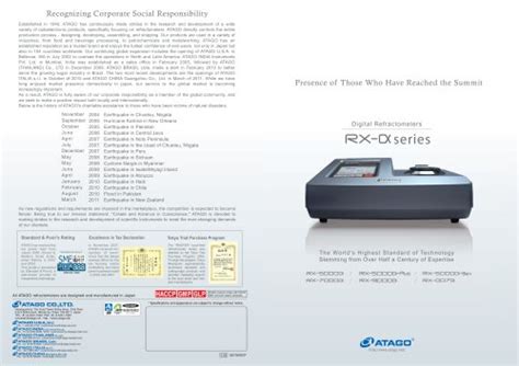 Atago Automatic Digital Refractometer RX 5000 ATAGO PDF Catalogs