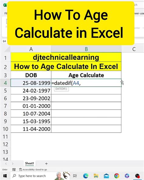 How To Age Calculate In Excel Datedif Formula In Excel Today