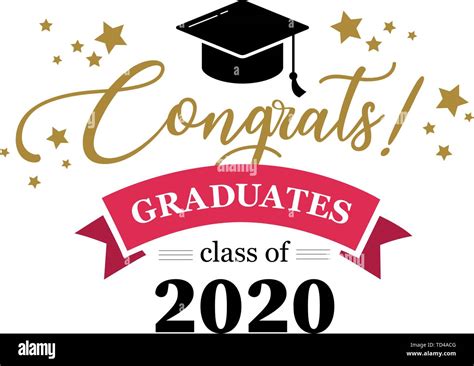 Logo Typo Congrats Graduates Class Of 2020 With Stars And Ribbon Stock Vector Image And Art Alamy