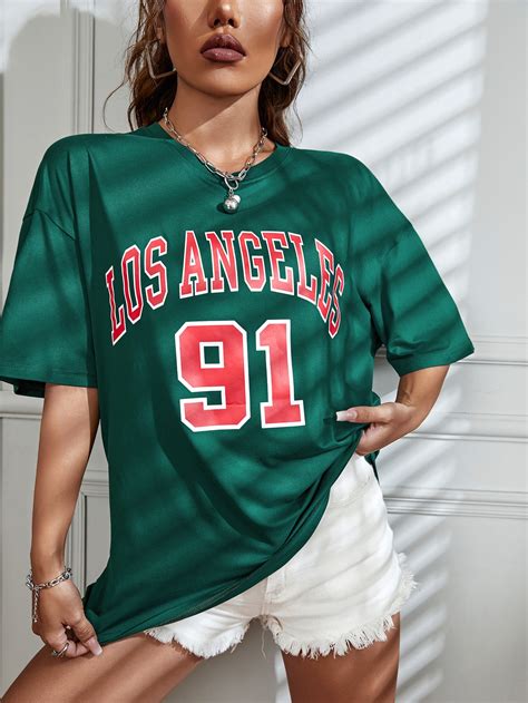 Letter Graphic Drop Shoulder Longline Tee SHEIN USA