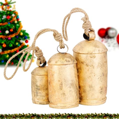 Set Of Vintage Rustic Cow Bell Christmas Bell Set Shabby Chic Holiday