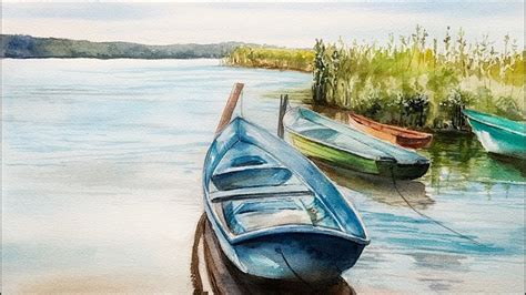 How To Paint Watercolor Boats L Watercolor Lake Painting With Boats L