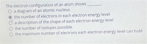 Solved The electron configuration of an atom shows a diagram | Chegg.com