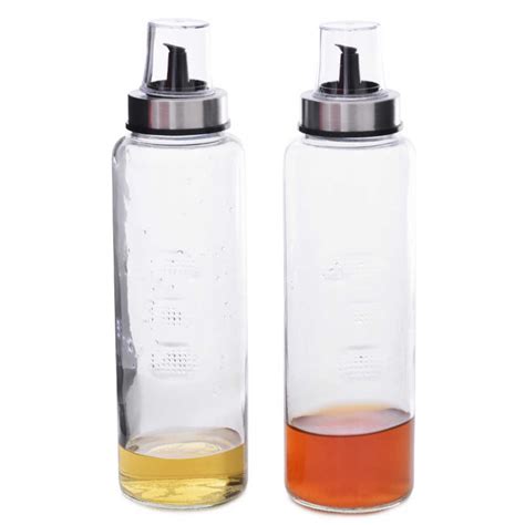 Kit 2 Garrafas Porta Azeite Ou Vinagre 500ml Em Vidro E Inox Bico