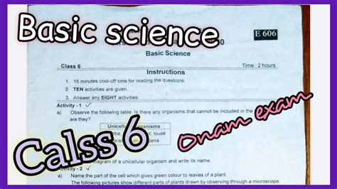 Class 6 Basic Science Previous Year Question Paper Basic Science